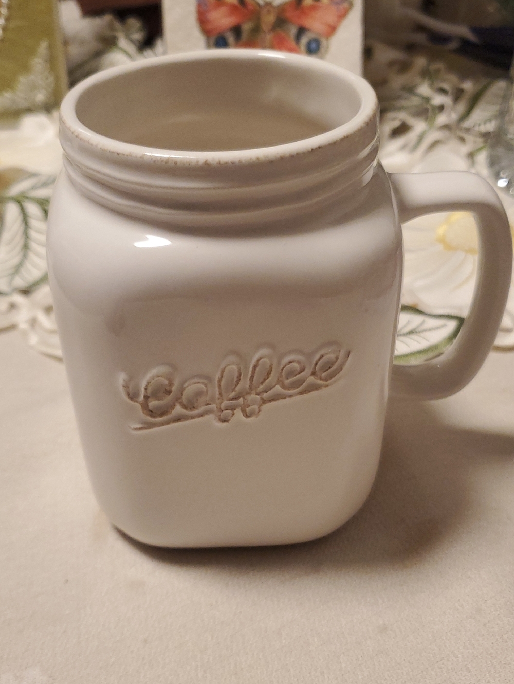 Tag Cream/White Ceramic 'Coffee' Mug Masonjar Style